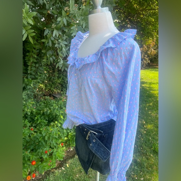 J. Crew Factory Light Blue Blouse with🌸 Pink Accents - Picture 2 of 8
